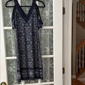 White House, black market, blue and white abstract summer dress